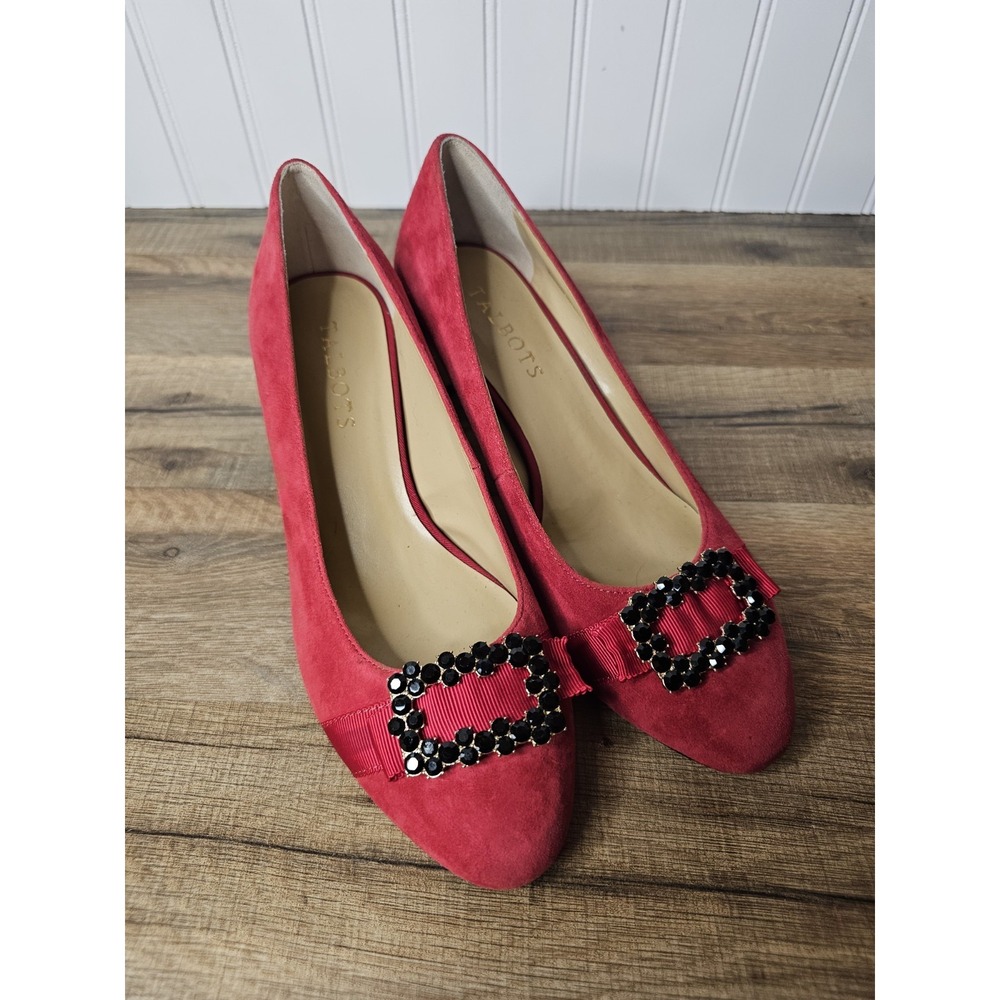 Talbots Isadora Jewel Bow Suede Pumps Heels Women's Size 7.5 Red